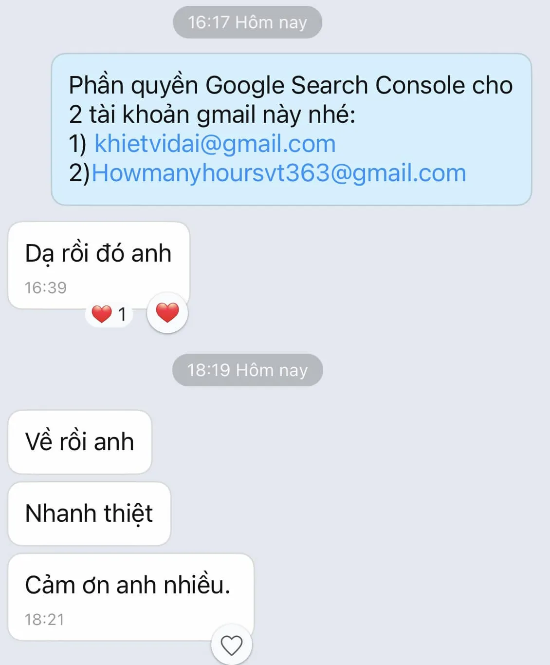 Client message confirming site restoration - Case 1